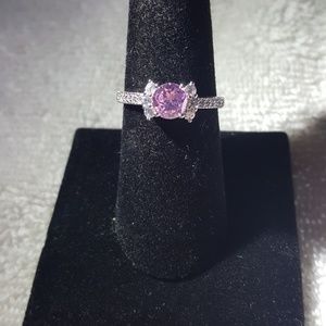 Pink Solitaire & CZ Gemstones Fashion Ring SZ 8 NEW